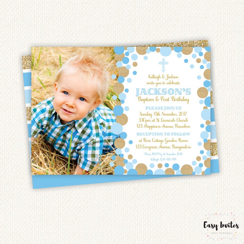 Baptism And Birthday Invitation 1st Birthday Invitation Boy Etsy