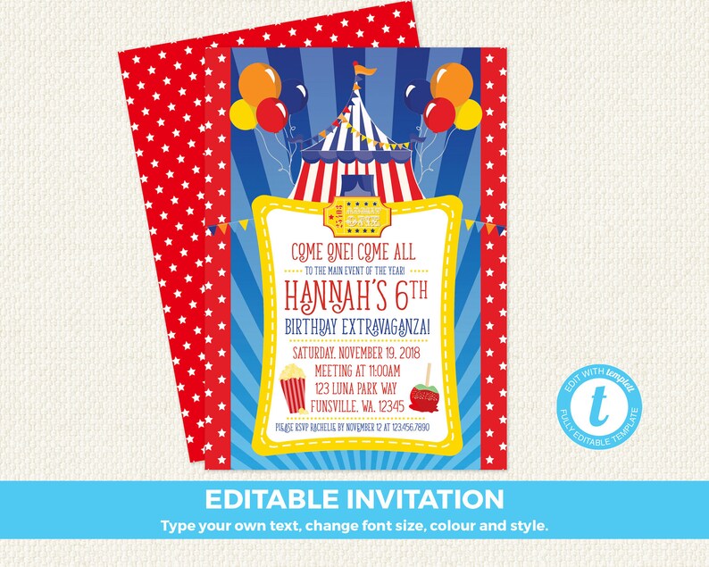 Circus Invitation Party Birthday Image 0