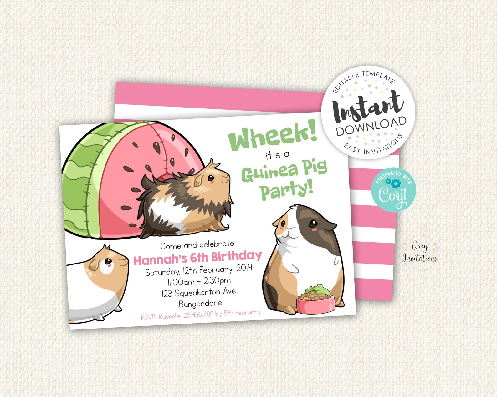 Guinea Pig Party Guinea Pig Invitation Guinea Pig Invite - Etsy