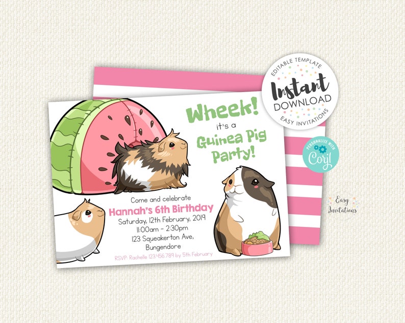 Guinea Pig Party Guinea Pig Invitation Guinea Pig Invite - Etsy