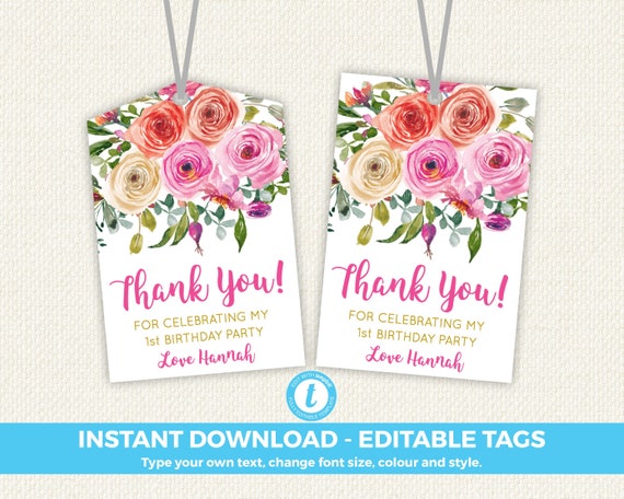 Floral Favor Tags Floral Favors Floral Birthday Party Etsy