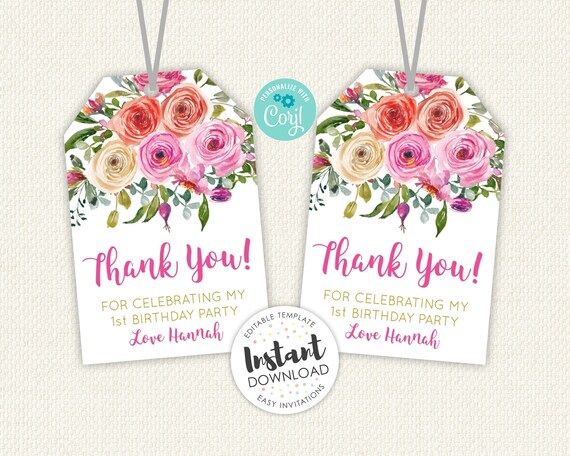 Floral Thank You Tag Editable Bridal Shower Tag Printable Baby Shower Tag BFP French Birthday Tag Blue Floral Paris Thank You Tag Template