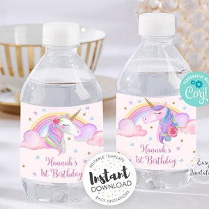 Unicorn Bottle Labels, Unicorn Bottle Sticker, Unicorn Water Bottle Labels, unicorn party labels, unicorn party, unicorn birthday, editable