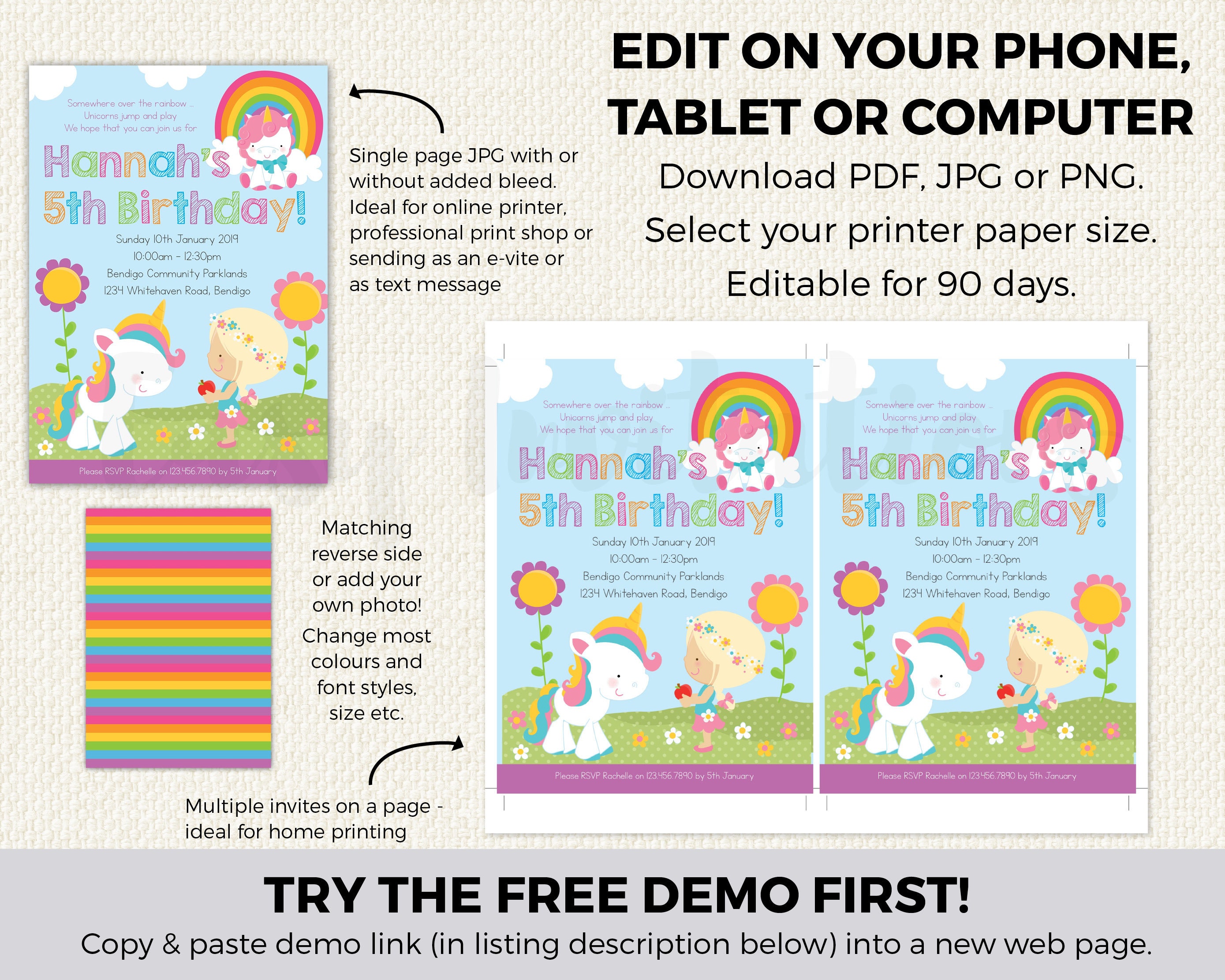 unicorn invitation editable editable unicorn invitation etsy