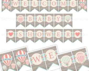 Hot Air Balloon Bunting, Hot Air Balloon Baby Shower, Hot Air Balloon Banner, Instant Download bunting, Baby Shower Bunting, Vintage Balloon