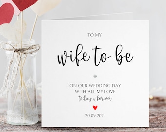 Wife to be Wedding Day Card 147 x 147mm Personalised Greetings Card Hand-finished with Crystal Diamante