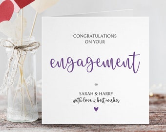 Engagement Card 147 x 147mm Personalised Greetings Card Hand-finished with Crystal Diamante