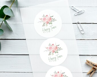 Glossy White Stickers, Watercolour Rose, Happy Tears, Wedding Stickers, Wedding Favour Stickers