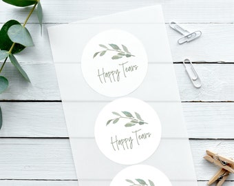 Biodegradable Glossy White Stickers Watercolour Leaf Happy Tears Wedding Sticker Wedding Label Favour Sticker