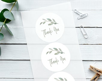 Glossy White Stickers, Watercolour Leaf, Thank You, Wedding Stickers, Wedding Label, Wedding Favour Stickers