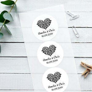 Glänzendes weißes Hochzeitsaufkleber, verziertes Herz, personalisierte Aufkleber, benutzerdefinierte Aufkleber, Konfetti-Aufkleber, Hochzeitsaufkleber