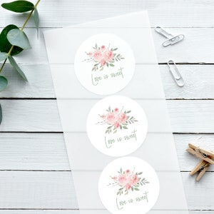Glossy White Stickers, Watercolour Rose, Love is Sweet, Wedding Stickers, Wedding Label, Favour Stickers, Candy Bar Stickers