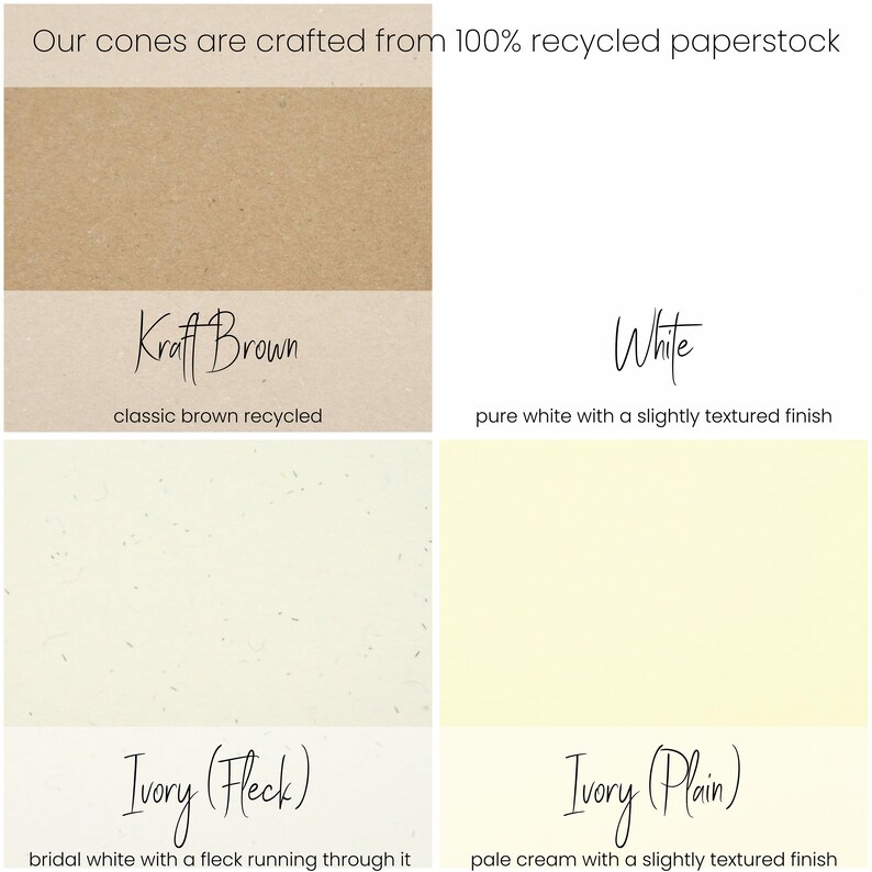 Ivory Kraft White Handcrafted Personalised Love Heart Wedding Confetti Cones /& Delphinium Petal Confetti Bundle