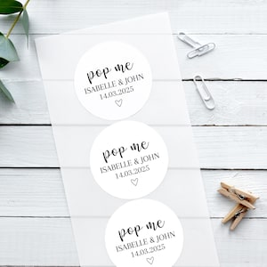 Glänzende weiße Hochzeitsaufkleber, Pop Me, romantische Aufkleber, personalisierte Aufkleber, Aufkleber für Hochzeiten