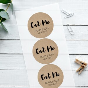 Stickers mariage biodégradables kraft marron, Stickers personnalisés, Contemporain, Stickers Eat Me, Stickers Cadeaux de mariage, Stickers personnalisés