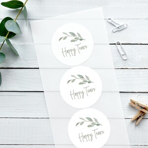 Glänzende weiße Aufkleber, Aquarell Blatt, Freudentränen, Hochzeitsaufkleber, Hochzeitsetikett, Hochzeitsaufkleber