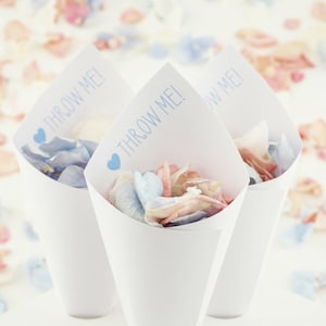 Handcrafted Throw Me! Toss Me! Petal Toss! Wedding Confetti Cones - Ivory, White, Kraft