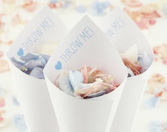 Handcrafted Throw Me! Toss Me! Petal Toss! Wedding Confetti Cones - Ivory, White, Kraft