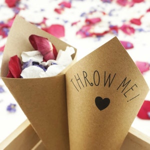 Handcrafted Throw Me! Wedding Confetti Cones - Ivory, White, Kraft