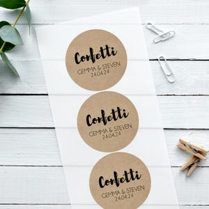 Biologisch abbaubare braune Hochzeitsaufkleber, personalisierte Aufkleber, Zeitgenössische Aufkleber, Konfetti-Aufkleber, Hochzeitsaufkleber, individuelle Aufkleber