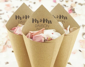 Handcrafted Personalised Mr & Mrs Contemporary Wedding Confetti Cones