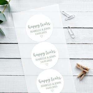 Glänzende weiße Hochzeitsaufkleber, Romantische Freudentränen, personalisierte Aufkleber, Hochzeitsbevorzugungsaufkleber, Freudentränenaufkleber, Benutzerdefinierte Aufkleber