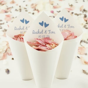 Handcrafted Personalised Love Heart - Two Hearts Wedding Confetti Cones - Ivory, White, Kraft