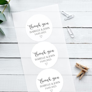 Glänzende weiße Hochzeitsaufkleber, Romantisch Danke, Personalisierte Aufkleber, Hochzeitsbevorzugungsaufkleber, Benutzerdefinierte Aufkleber
