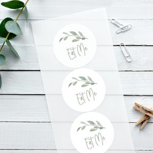 Glänzende weiße Aufkleber, Aquarell Blatt, Eat Me, Hochzeitsaufkleber, Favor Stickers, Candy Bar, Hochzeitsbevorzugung Aufkleber