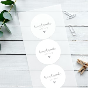 Glänzender weißer Aufkleber, mit Liebe handgemacht, entzückendes Herz, Aufkleber für Handwerker