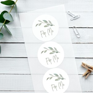 Glänzende weiße Hochzeitsaufkleber, Aquarell Blatt, Pop Me, Konfetti Aufkleber, Favor Sticker, Aufkleber für Confetti Pops