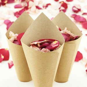 Cônes de confettis de mariage marron kraft recyclés fabriqués à la main