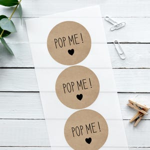Biologisch abbaubare braune Hochzeits-Aufkleber, Pop Me! Niedliches Herz, Aufkleber Hochzeit, Konfetti Aufkleber, Aufkleber für Confetti Pops