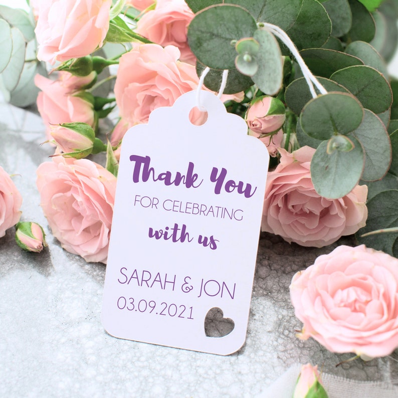 Personalised Tags Thank You for Celebrating Thank You Tags Wedding Favours Party Favours Recycled Cardstock Kraft Brown Ivory or White