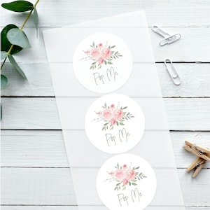 Glänzende weiße Aufkleber, Aquarell Rose, Pop Me, Hochzeitsaufkleber, Konfetti-Aufkleber, Konfetti-Pop-Aufkleber