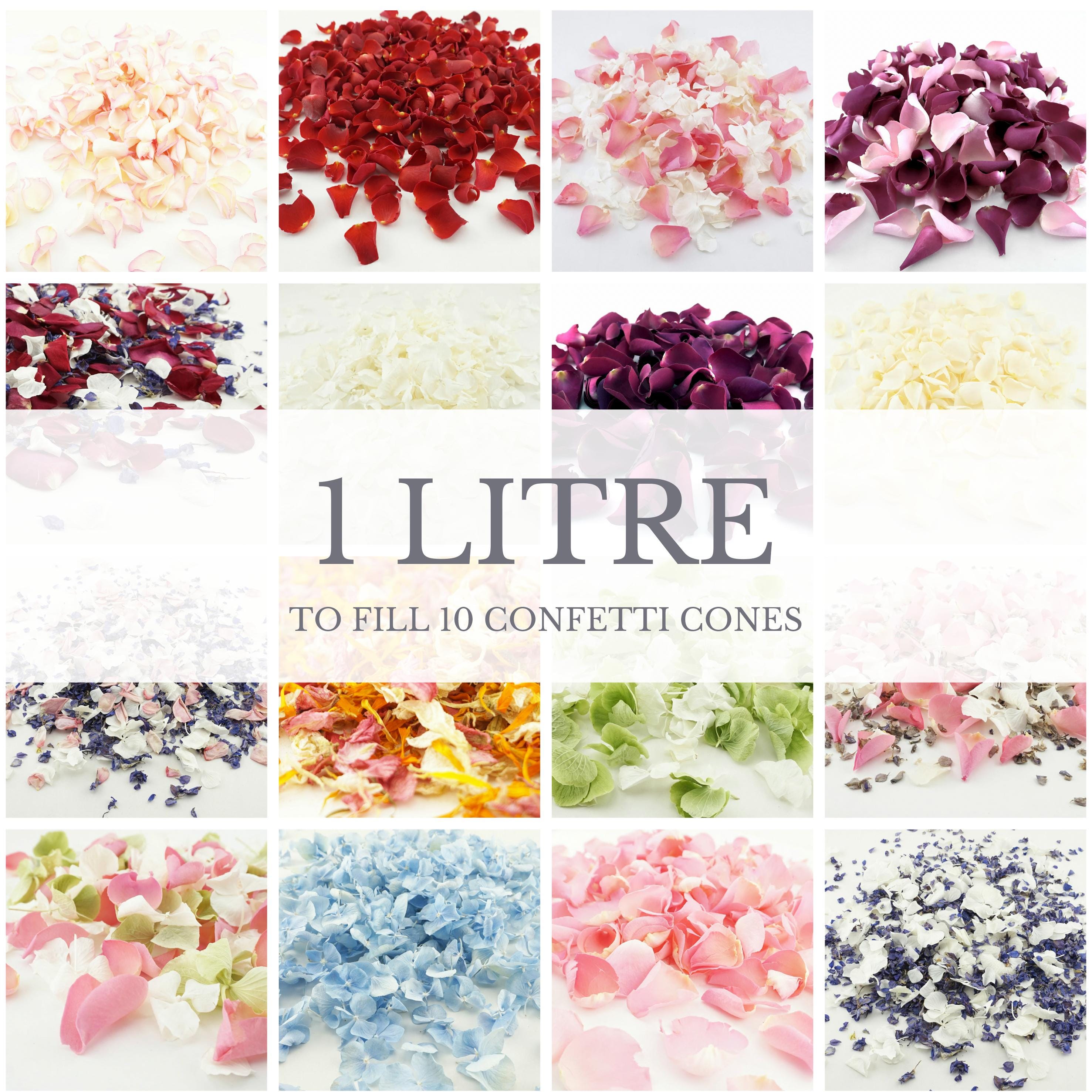 Umweltfreundliche, biologisch abbaubare getrocknete Blütenblatt-Hochzeitskonfetti 100% natürliche Blumenkonfetti-Blütenblattkonfetti 1 Liter, um ca 10 Zapfen zu füllen