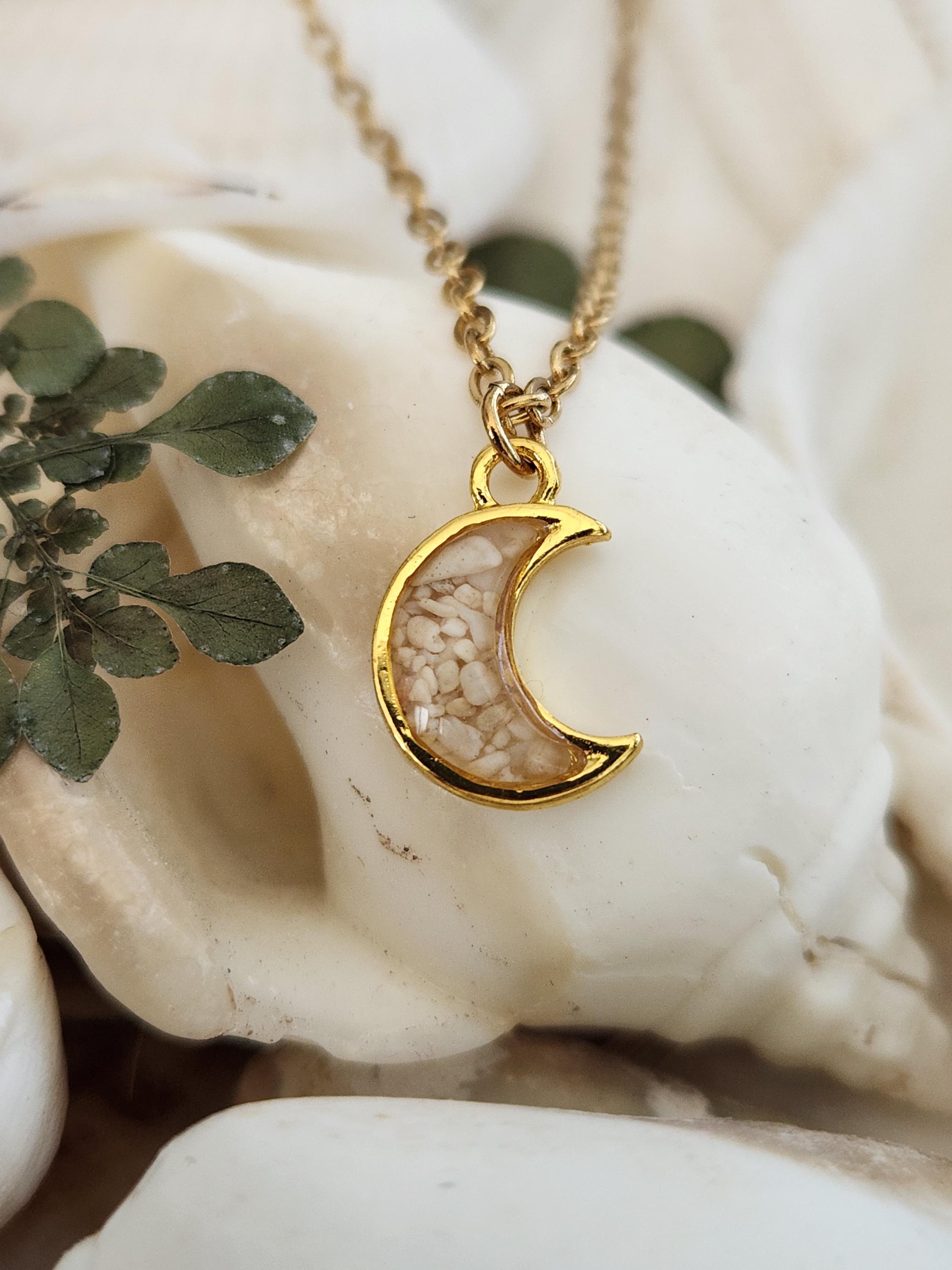 Cozumel Sandy Moon Necklace: Gold Plated Beach Jewelry