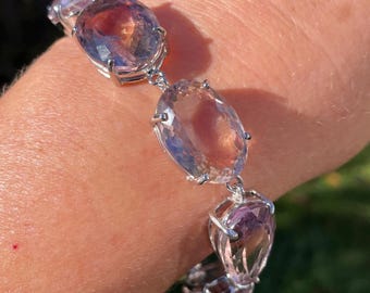 Huge Luxury 108ct Ametrine 8" Bracelet 925 Sterling Silver / Fancy large gemstones wide tennis bracelet