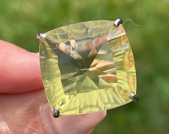 Large 29ct Square Fancy Concave Cut Lemon Quartz sz 8.5 Ring 925 Sterling Silver / Modern Cocktail Ring