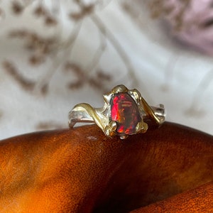 Size 7 Black Opal Ring, 925 Sterling Silver Gold Plated Gift for Her