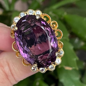 Huge Natural 40ct Oval Purple Amethyst Ring Sz 7.5 Sterling Silver Black Rhodium Gold/ big vintage style cocktail handmade ring