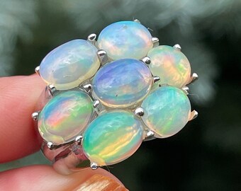 Big Chunky Full Flash Opal 925 Sterling Silver Size 6.25 Wide Band Ring / Fancy gift for her Anniversary Wedding