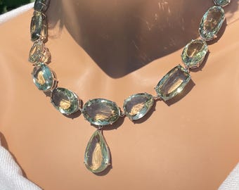 Luxury Huge 431ct Natural Green Amethyst Wide Cocktail Necklace 925 Sterling Silver / Fancy big gemstones tennis necklace