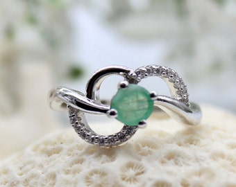 Natural Emerald /& Coral Wreath Ring 14K White Gold Plate ~ Unique Ring ~ Gift for Her Size 8 14