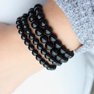 Natural Black Onyx Stretch Bracelet 6mm, 8mm Beads, Stacked Bracelets  boho trendy