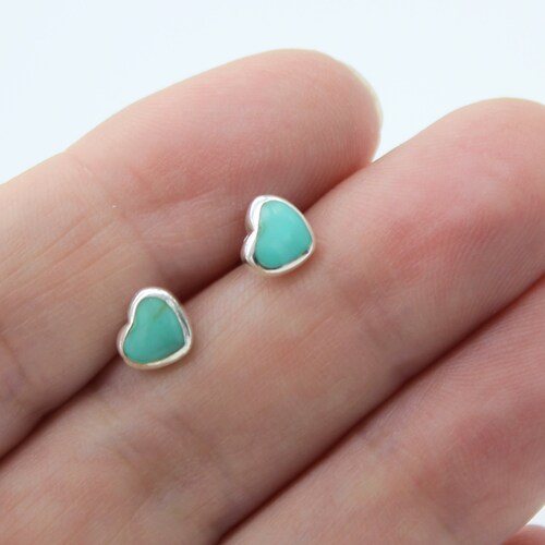 Turquoise Heart Stud Earrings in Sterling Silver 925 Silver Etsy