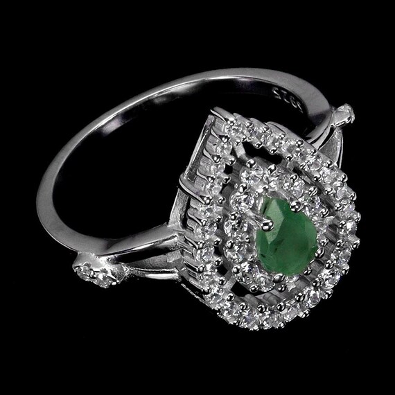 925 Argent - Bague - Bague avec émeraude naturelle (12 ct), topaze bleue, améthyste.. Testé 925 Argent - Bague - Bague avec émeraude naturelle (12 ct), topaze bleue, améthyste.. Testé