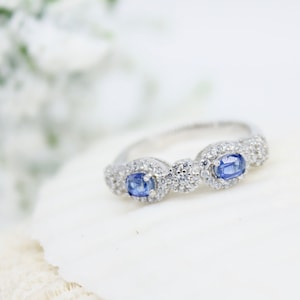 Natural Blue Tanzanite and Cubic Zirconia Band sz 6.25 Ring 925 Sterling Silver