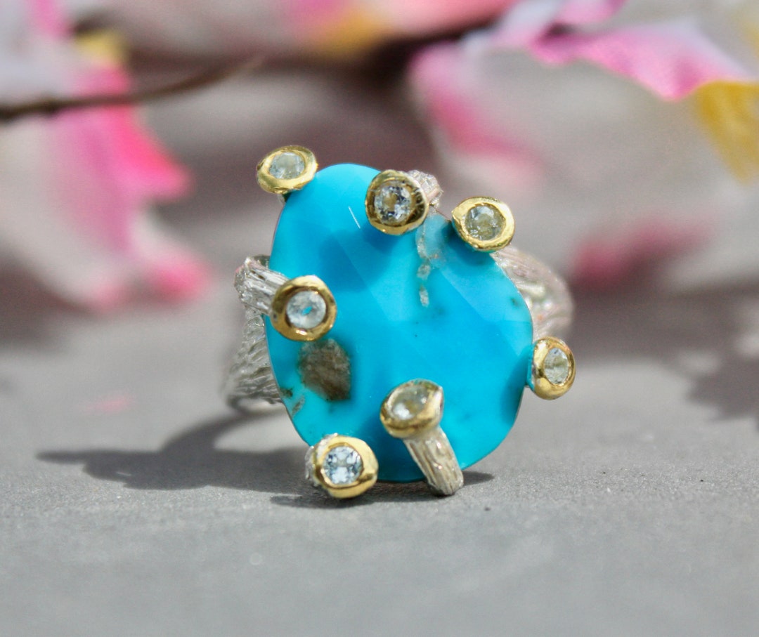 Size 7.75 Artisan Sleeping Beauty Turquoise Ring 925 Sterling Silver ...