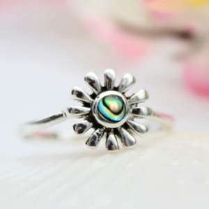 Abalone Daisy Ring 925 Sterling Silver / Paua Shell sun flower sunflower ring